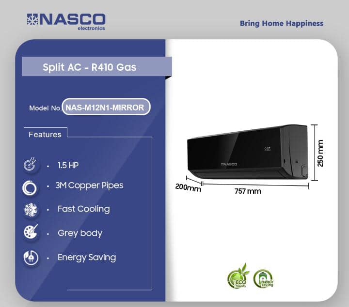 Nasco 1.5Hp R410 Split mirror Air Conditioner Design