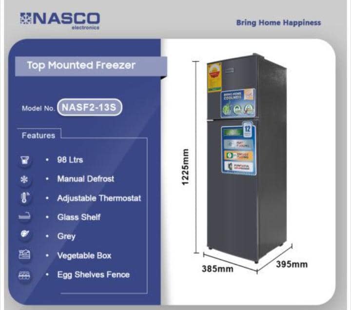 NASCO 98L TOP MOUNT FREEZER SILVER