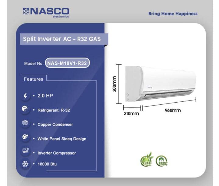 Nasco 2.0HP Split Inverter Air Conditioner [NASRHN1-18CRN1