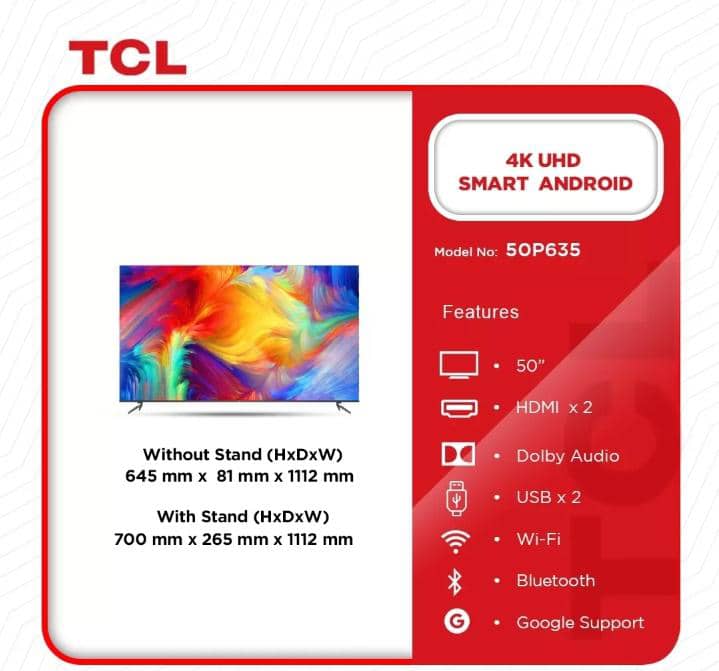 TCL 50″ UHD 4K Smart Android Television