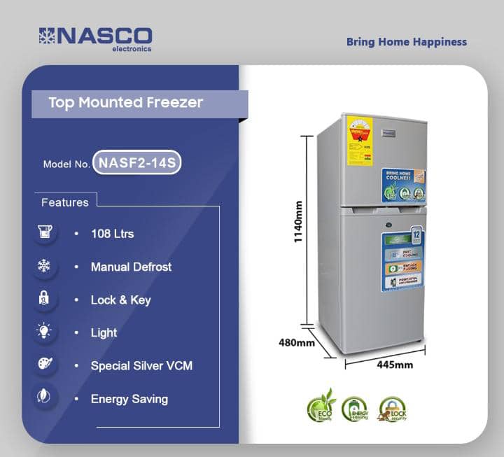 "Nasco 110L Mounted Refrigerator – Efficient Cooling in Style