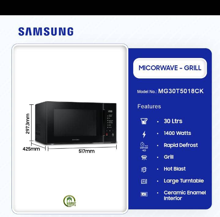 Samsung 30L Grill Microwave – Crisp, Bake & Reheat with Ease