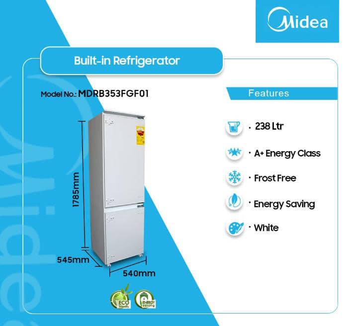 Midea 238L Built-In Refrigerator – Seamless Fit, Maximum Freshness"