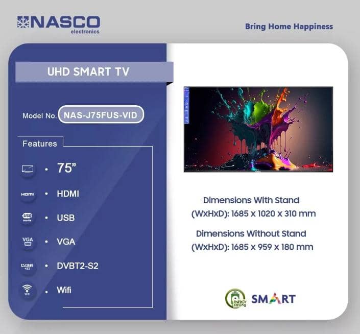 Nasco 75″ UHD Smart Flat Television