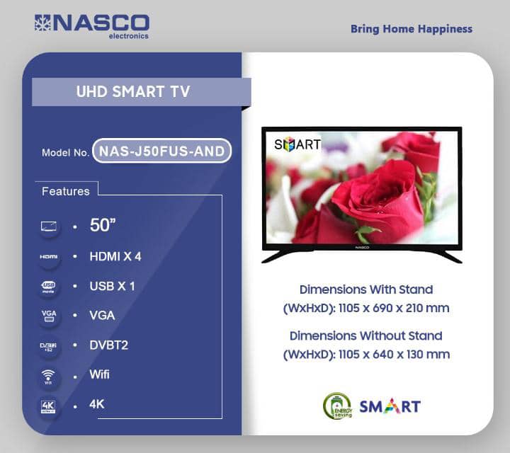 "Bigger, Brighter, Smarter – Experience True 4K with the Nasco 50″ UHD Smart TV