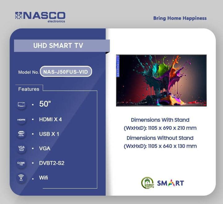 "Experience Ultra HD Brilliance – Nasco 50″ Smart Flat TV