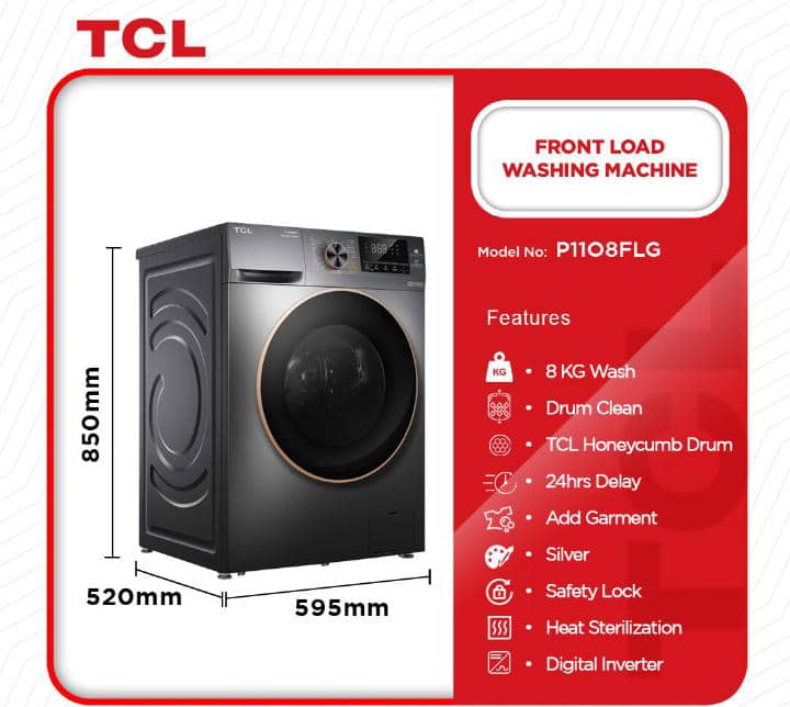TCL 8Kg Front Load Inverter Washing Machine – Powerful, Quiet & Energy-Saving