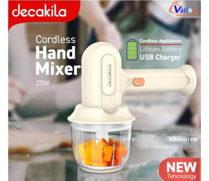 Decakila 25W 3-Speed Rechargeable Cordless Hand Mixer| 1500mAh Lithium Battery, 2pcs Whisk Sticks [KMMX019W]