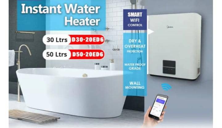 Midea 50L Horizontal Electric Water Heater| 2000W, Smart WiFi Control [D50-20ED6]