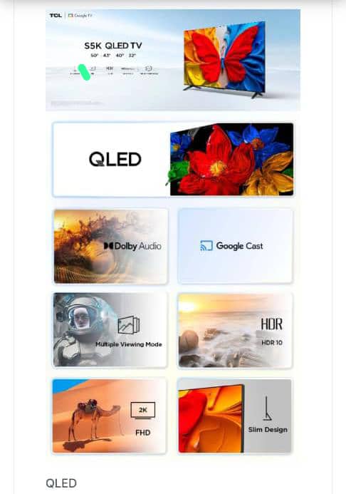 TCL 50″ Full HD Smart QLED Android TV | HDR, Dolby Audio, Google Cast, Bluetooth, Slim Bezel-less Design [50S5K]