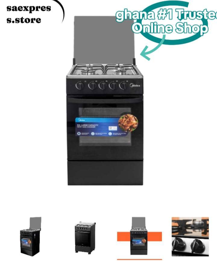 Midea 50×50 4 Burner Gas Cooker w/ Grill | Black, Glass Lid [SP5055T082-BG